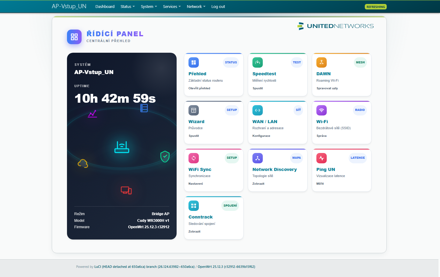 luci-mod-dashboard-un · řídicí panel se všemi nástroji